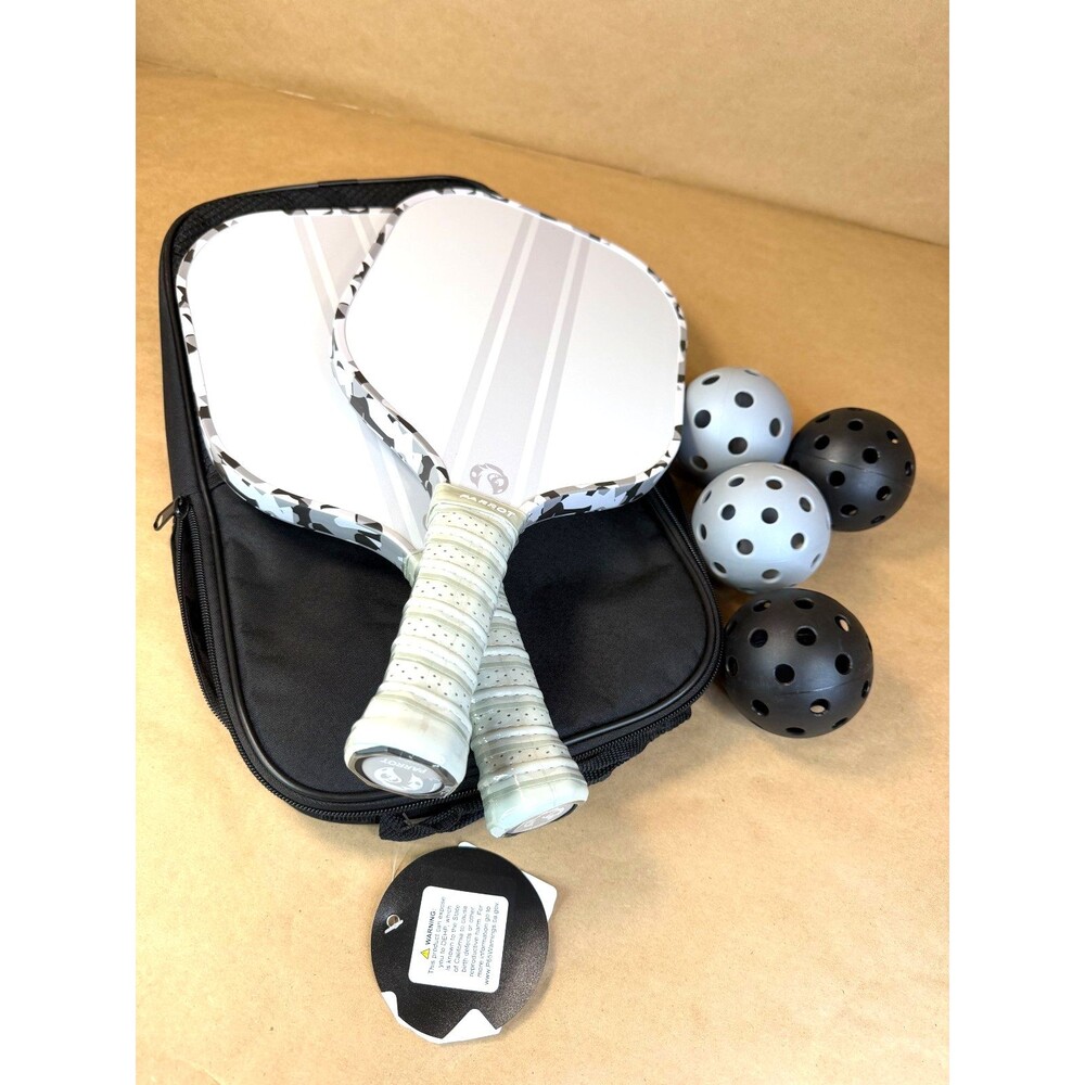 Parrot Pickleball Set - 2 Lightweight Paddles (Chelsea Print), 4 Balls, Case NEW